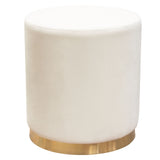 Sorbet Round Accent Ottoman in Cream Velvet w/ Gold Metal Band Accent