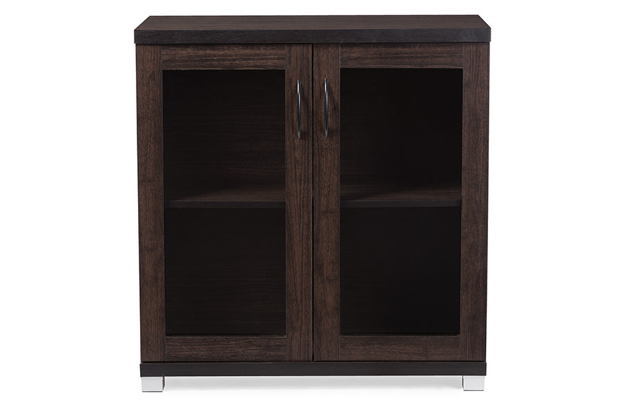 Shop Zentra Oak Brown Finished Wood 2-Door Storage Cabinet with Glass Doors, Buffets & Cabinets