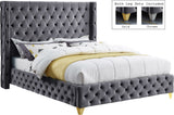 Savan Velvet / Engineered Wood / Metal / Foam Contemporary Grey Velvet Full Bed - 66" W x 81" D x 56" H