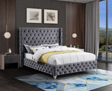 Savan Velvet / Engineered Wood / Metal / Foam Contemporary Grey Velvet King Bed - 88" W x 86" D x 56" H