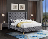 Savan Velvet / Engineered Wood / Metal / Foam Contemporary Grey Velvet Queen Bed - 72" W x 86" D x 56" H