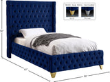 Savan Velvet / Engineered Wood / Metal / Foam Contemporary Navy Velvet Twin Bed - 50" W x 81" D x 56" H