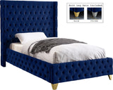 Savan Velvet / Engineered Wood / Metal / Foam Contemporary Navy Velvet Twin Bed - 50" W x 81" D x 56" H