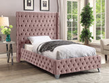 Savan Velvet / Engineered Wood / Metal / Foam Contemporary Pink Velvet Twin Bed - 50" W x 81" D x 56" H