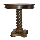 Round Mango Wood Table with Twisted Pedestal Base and Molded Top, Dark Brown