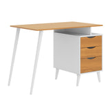 Benzara Wooden Office Computer Desk with Angled Legs & Attached File Cabinet, White & Brown UPT-225270 White and Brown Particle Board UPT-225270