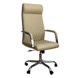 Adjustable Diamond Stitched Ergonomic Leatherette Office Chair with Casters, Beige and Chrome