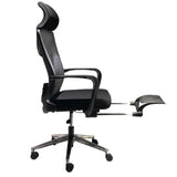 Benzara Mesh Back Padded Adjustable Ergonomic Office Chair with Headrest and Retractable Footrest, Black UPT-230097 Black Plywood, Metal, Foam, and Fabric UPT-230097