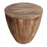 Benzara Handcarved Cylindrical Shape Round Mango Wood Distressed Wooden Side End Table, Brown UPT-32183 Brown Mango Wood UPT-32183