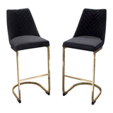 Vogue Set of (2) Bar Height Chairs in Black Velvet with Polished Gold Metal Base