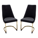 Vogue Set of (2) Dining Chairs in Black Velvet with Polished Gold Metal Base