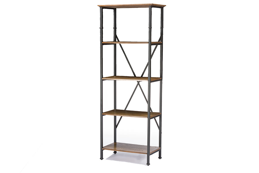 Lancashire Brown Wood Metal Bookcase English Elm