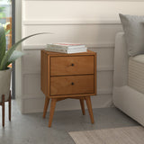 Alpine Furniture Flynn Mid Century Modern 2 Drawer Nightstand, Acorn 966-02 Acorn Mahogany Solids & Okoume Veneer 18 x 15 x 26