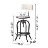 Noble House Vlippu Modern Industrial Upholstered Adjustable Height Swivel Barstool, Off-White and Antique Black Brushed Silver
