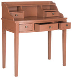 Safavieh Landon Writing Desk 5 Drawer Henna Brown Wood NC Coating Pine MDF ZiNC Alloy AMH6516G 683726707264