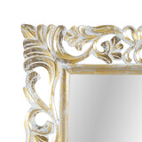 Emerton Traditional Standing Mirror with Floral Carved Frame, Distressed White and Gold Noble House