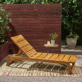 Maki Outdoor Wood and Iron Chaise Lounge, Teak and Yellow Noble House