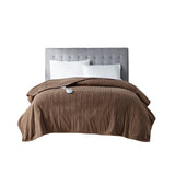 Ribbed Micro Fleece Casual 100% Polyester Tri-rib Fleece Heated Blanket Brown King: 100x90"