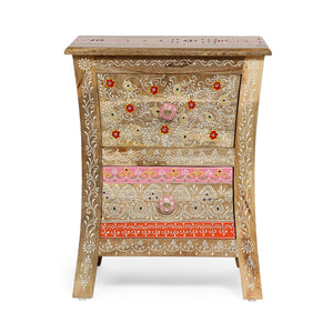 Noble House Fullen Handcrafted Boho 2 Drawer Mango Wood Nightstand, Natural and Multi-Color