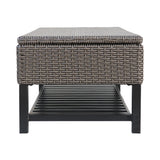 Regent Outdoor Storage Bench with Rack, Wicker with Iron Frame, Dark Gray Noble House