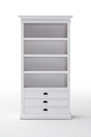 Halifax Bookcase in semi-gloss paint with a smooth top coat. Solid Mahogany, Composite wood