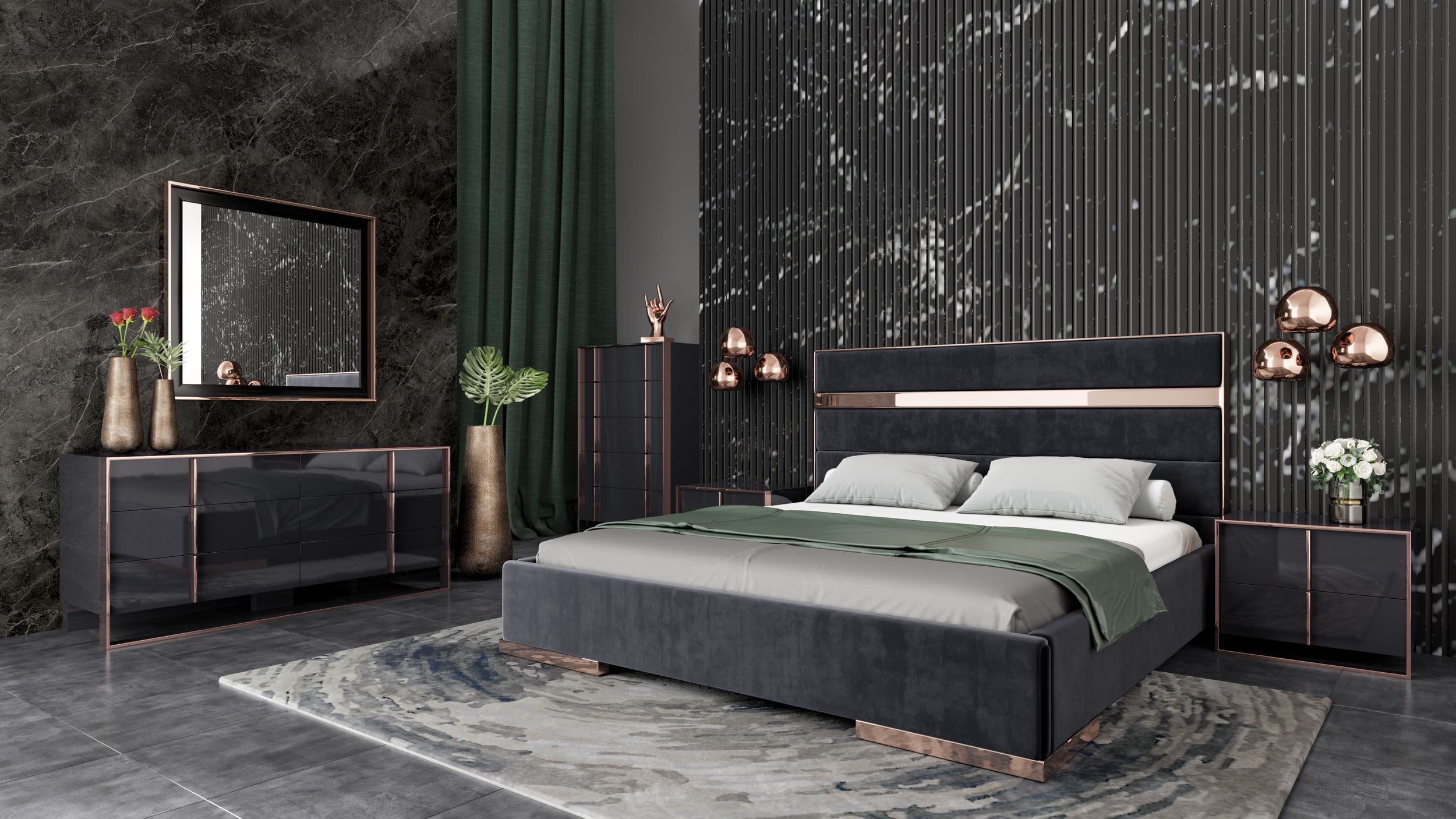 Dark grey and rose gold deals bedroom