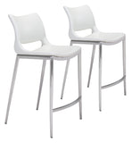 Zuo Modern Ace 100% Polyurethane, Plywood, Stainless Steel Modern Commercial Grade Counter Stool Set - Set of 2 White, Silver 100% Polyurethane, Plywood, Stainless Steel