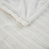 Serta Ribbed Micro Fleece Casual 100% Polyester Tri-rib Fleece Heated Blanket Ivory King: 100x90" ST54-0157