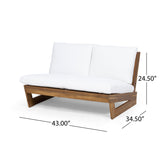 Sherwood Outdoor Acacia Wood Loveseat with Cushions, Teak and White Noble House