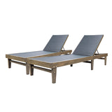 Summerland Outdoor Mesh and Wood Chaise Lounge, Dark Grey Mesh and Grey Noble House