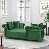 Houck Modern Glam Tufted Velvet Tete-a-Tete Chaise Lounge with Accent Pillows, Emerald and Dark Brown Noble House