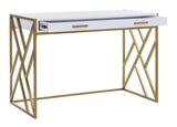Safavieh Elaine Desk 2 Drawer White Gold Wood PVC MDF Metal Tube DSK2201A 889048443105