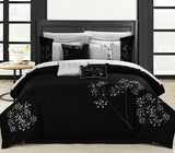 Pink Floral Black White Queen 12pc Comforter