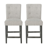Noble House Rossburg Contemporary Button Tufted Fabric Counter Stools (Set of 2), Light Gray and Gray