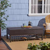 Regent Outdoor Storage Bench with Rack, Wicker with Iron Frame, Multi-Brown Noble House