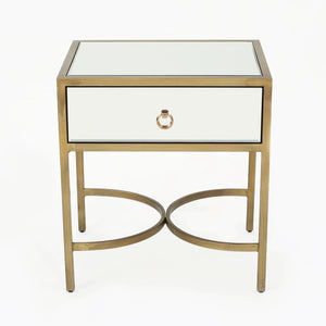 Noble House Siryen Modern Mirror Finished Side Table with Gold Iron Accents