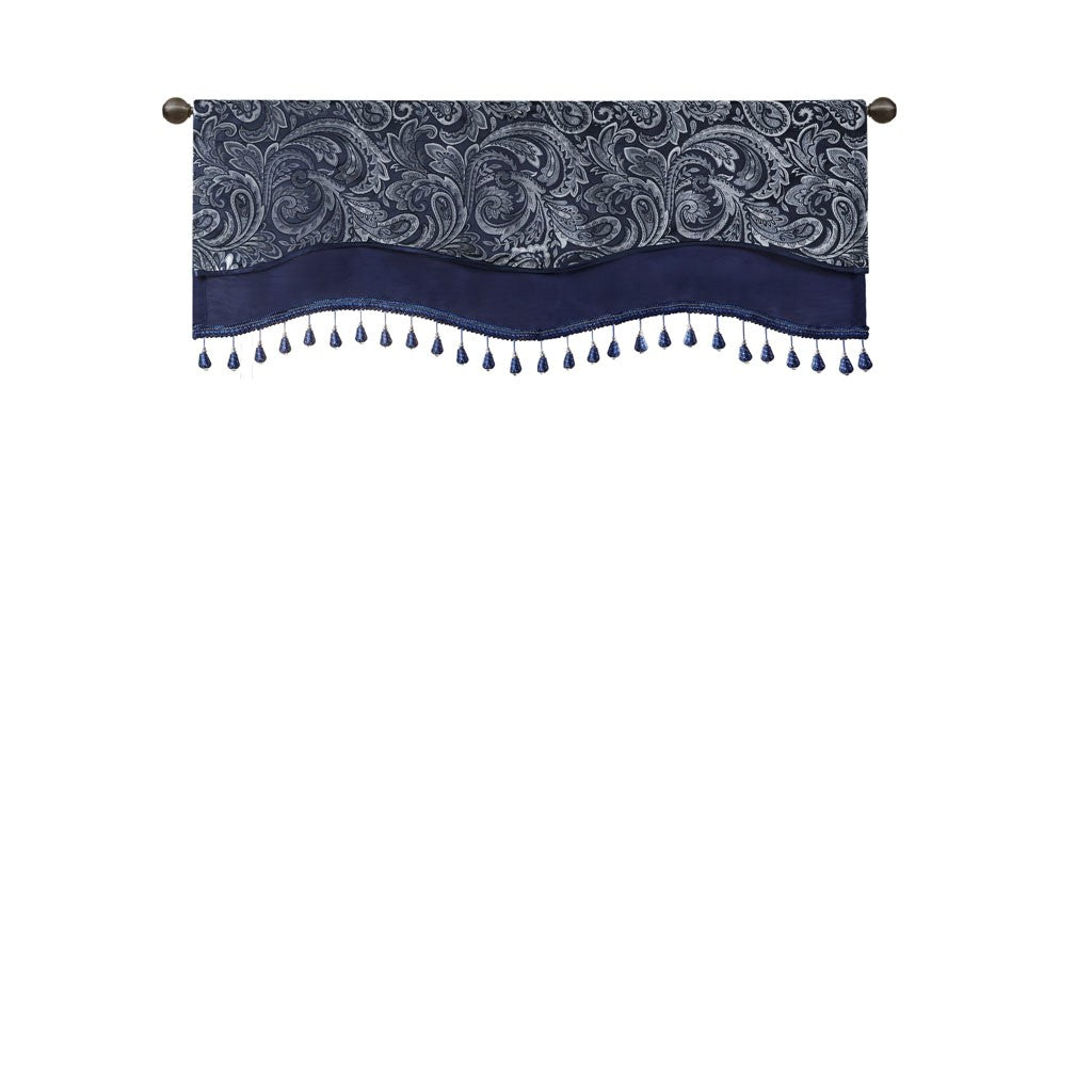 Shop Aubrey Traditional Jacquard Window Rod Pocket Valance With Beads 50W  x 18L Black, Curtains