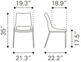 Zuo Modern Ace 100% Polyurethane, Plywood, Stainless Steel Modern Commercial Grade Dining Chair Set - Set of 2 White, Silver 100% Polyurethane, Plywood, Stainless Steel