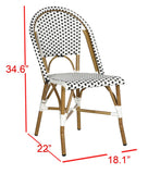 Safavieh - Set of 2 - Salcha Side Chair Indoor Outdoor French Bistro Stacking Black White Light Brown Rattan Wicker Aluminium FOX5210E-SET2 889048099326