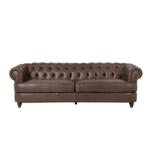 Noble House Litch Chesterfield Leather Tufted 3 Seater Sofa with Nailhead Trim, Dark Brown and Brown 316167-NOBLE-HOUSE Dark Brown, Brown