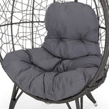 Gianni Outdoor Wicker Teardrop Chair with Cushion, Gray and Dark Gray Noble House