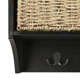 Safavieh Finley Wall Rack Hanging 3 Basket Black Water Based Paint Pinewood MDF Seagrass HAC5700A 889048309135