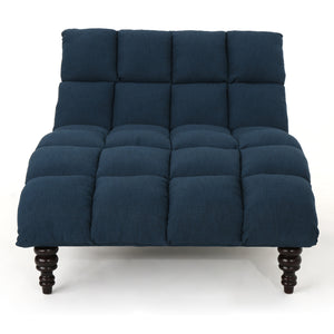 Kaniel Traditional Tufted Fabric Double Chaise, Navy Blue Noble House