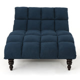 Kaniel Traditional Tufted Fabric Double Chaise, Navy Blue