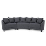 Covecrest Contemporary Fabric 3 Seater Curved Sectional Sofa, Charcoal and Dark Brown Noble House