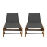 Emile Outdoor Mesh and Wood Adjustable Chaise Lounges (Set of 2)