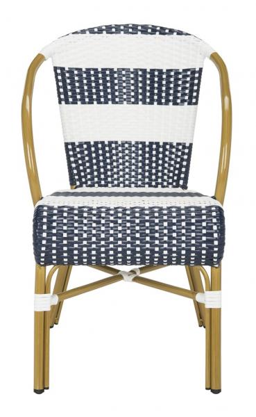 Sarita Side Chair Striped French Bistro Stacking Navy White Rattan