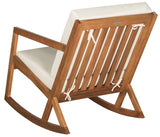Safavieh Vernon Rocking Chair Teak Brown Beige Silver Eucalyptus Wood Polyester Foam Galvanized Steel PAT7013A 889048000858
