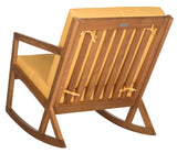 Safavieh Vernon Rocking Chair Teak Brown Yellow Silver Eucalyptus Wood Polyester Foam Galvanized Steel PAT7013B 889048069992