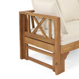 Varney Outdoor Extendable Acacia Wood Daybed Sofa, Teak and Beige Noble House